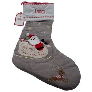 Pottery Barn Lennox Stocking Santa Reindeer Sleigh Holiday Christmas Quilted